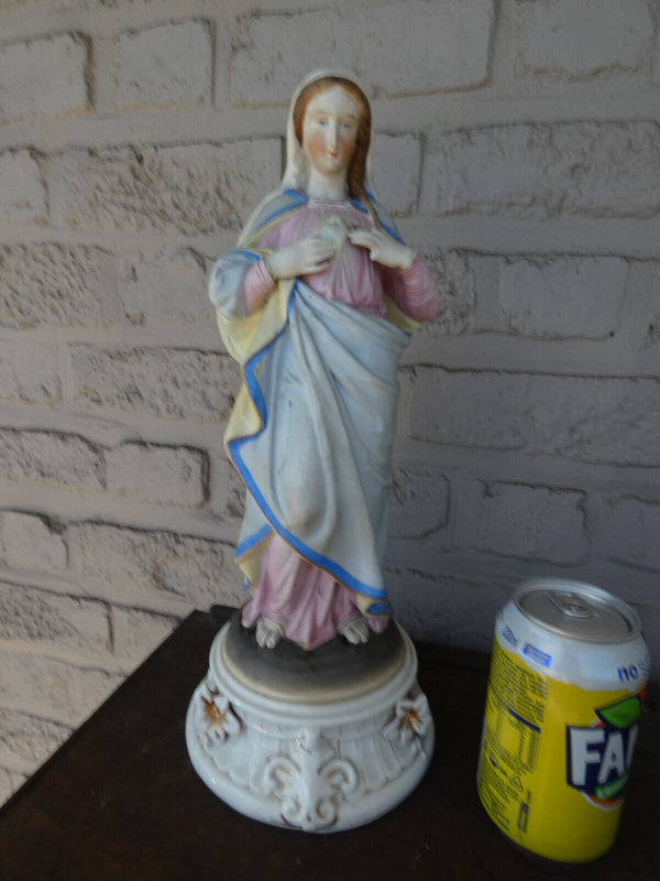 Antique 19thc Vieux andenne bisque porcelain sacred heart madonna statue