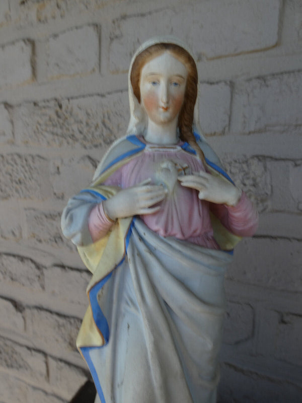 Antique 19thc Vieux andenne bisque porcelain sacred heart madonna statue