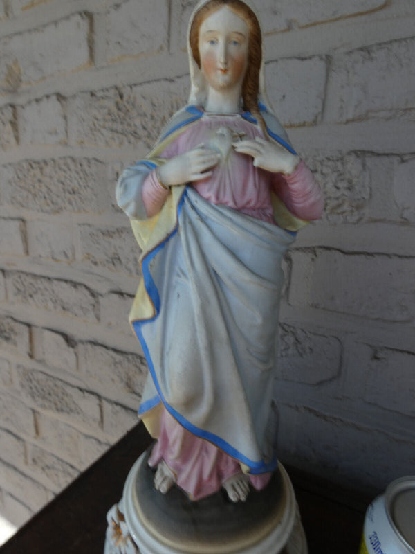 Antique 19thc Vieux andenne bisque porcelain sacred heart madonna statue