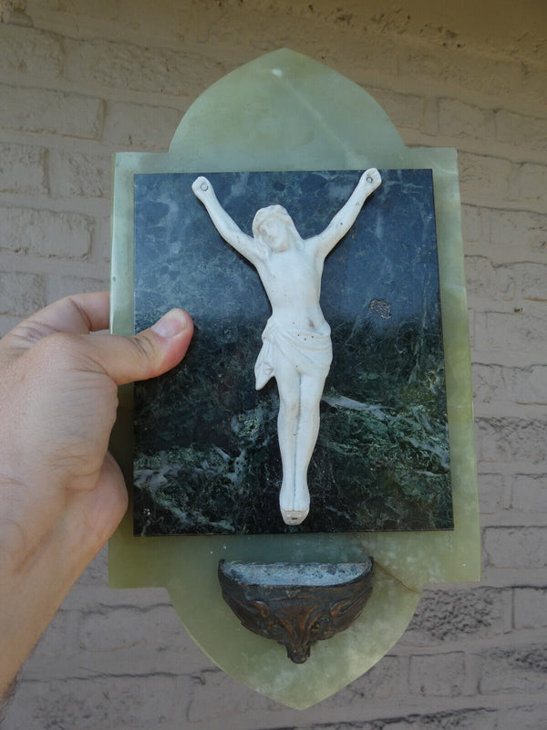 Antique onyx marble ceramic holy water font plaque