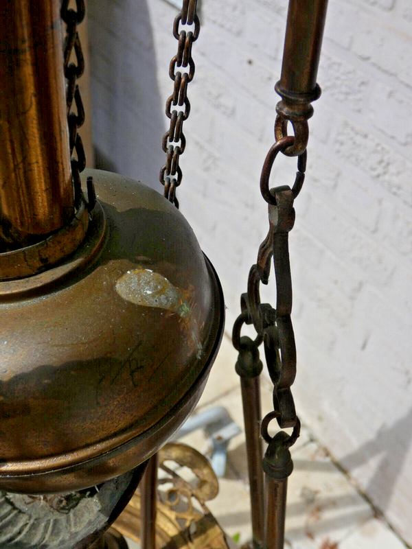 Antique french Bronze dragon glass globe chandelier lamp