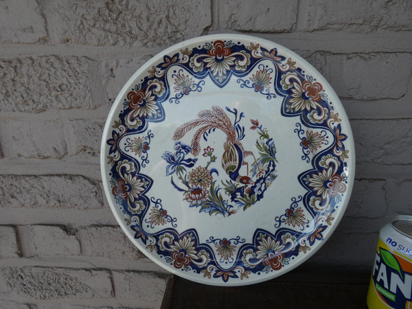 large Vintage Belgian BOCH pottery polychrome birds floral  plate