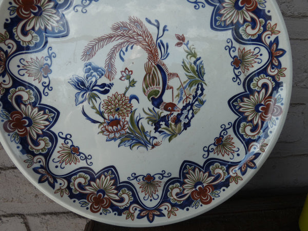 large Vintage Belgian BOCH pottery polychrome birds floral  plate