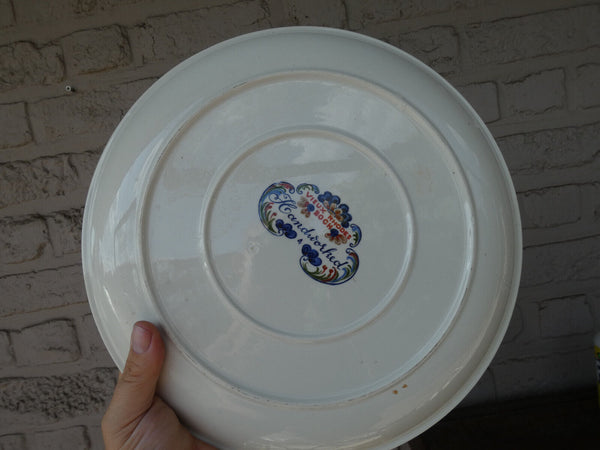 large Vintage Belgian BOCH pottery polychrome birds floral  plate