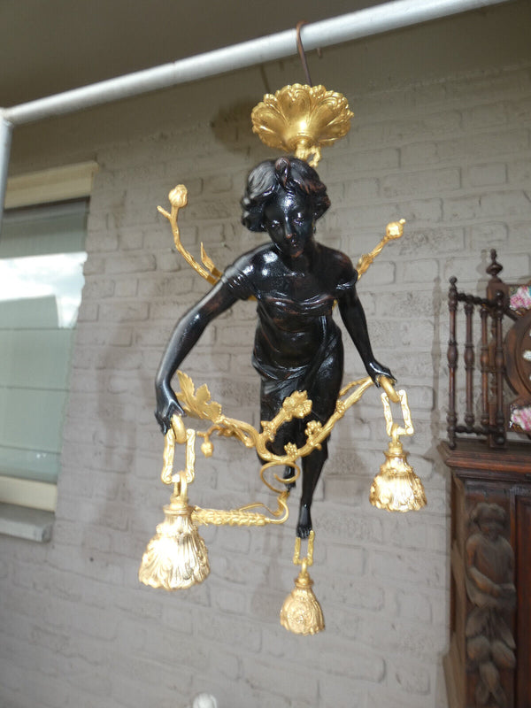 Vintage bronze nymph figurine Chandelier pendant lamp rare