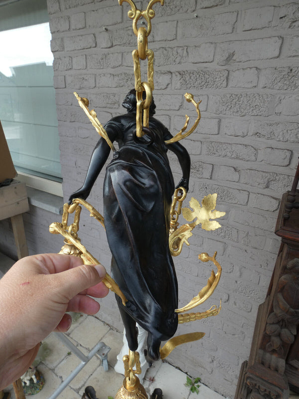 Vintage bronze nymph figurine Chandelier pendant lamp rare