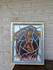 Religious stained glass madonna window plaque framed signed THOMAS 97