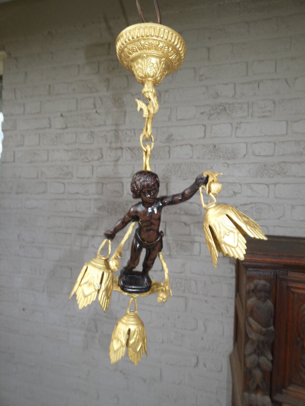 Vintage bronze putti cherub figurine Chandelier pendant lamp rare