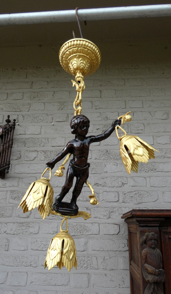 Vintage bronze putti cherub figurine Chandelier pendant lamp rare