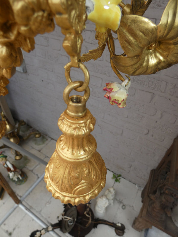 Vintage Bronze porcelain Putti angel chandelier lamp rare
