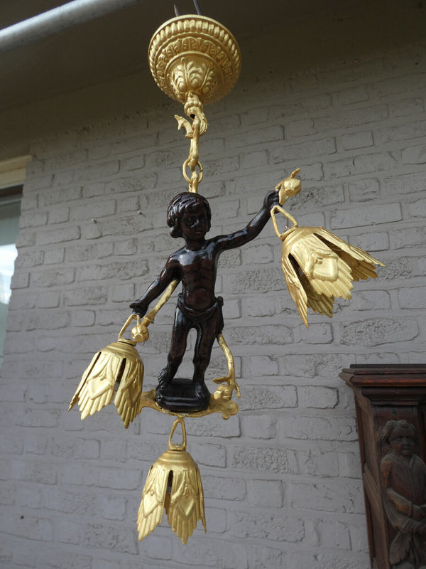 Vintage bronze putti cherub figurine Chandelier pendant lamp rare