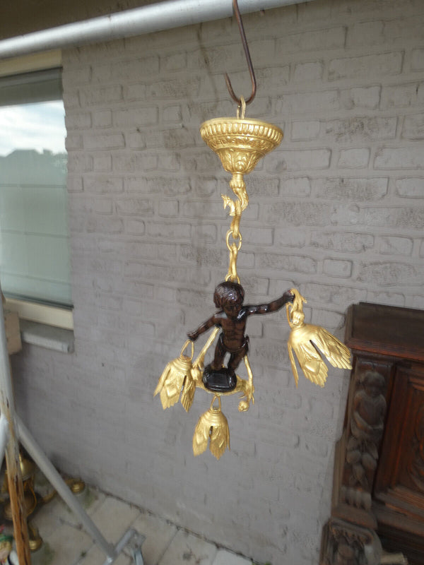 Vintage bronze putti cherub figurine Chandelier pendant lamp rare