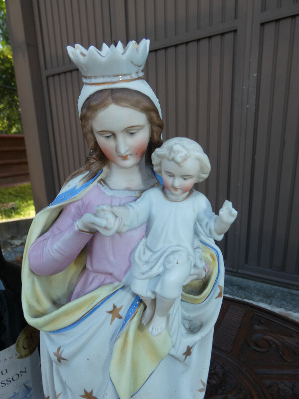 Antique 19thc Vieux old andenne porcelain bisque madonna statue belgian