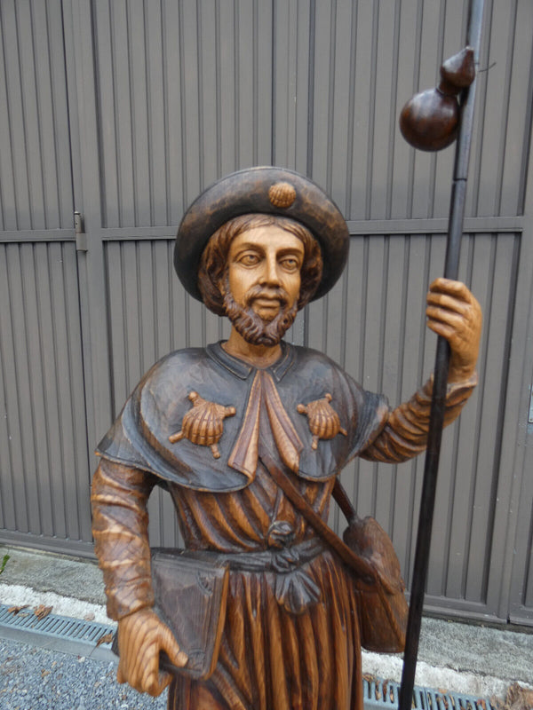 Vintage XL church wood carved statue Saint james Santiago Compostela Spain rare