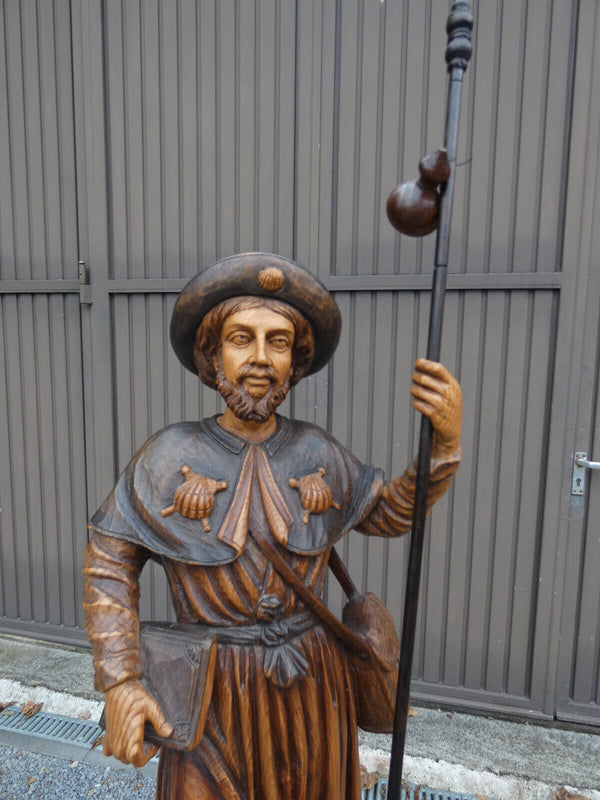 Vintage XL church wood carved statue Saint james Santiago Compostela Spain rare