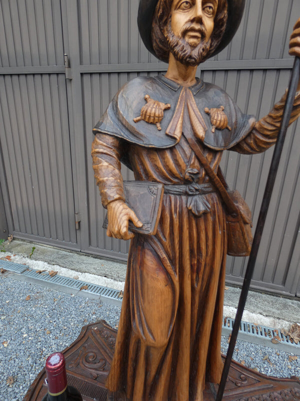 Vintage XL church wood carved statue Saint james Santiago Compostela Spain rare