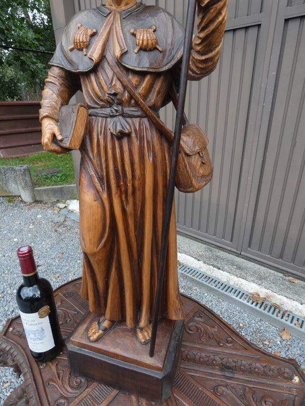 Vintage XL church wood carved statue Saint james Santiago Compostela Spain rare