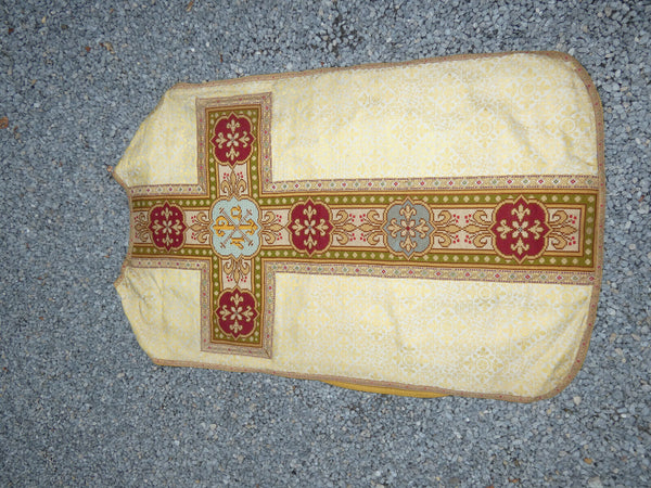 Antique French Embroidered Brocade Christian Vestment Chasuble Priest Religious