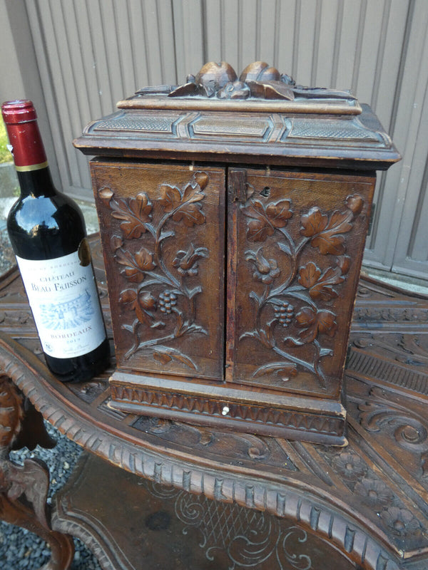 Antique BLACK forest wood carving cabinet  drawers rare 19thc Germany