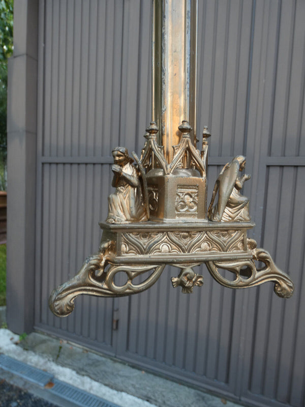 PAIR antique Brass Church candle holders tripod angels neo gothic