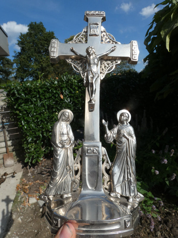 Belgian art deco zinc metal calvary crucifix