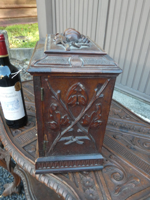 Antique BLACK forest wood carving cabinet  drawers rare 19thc Germany