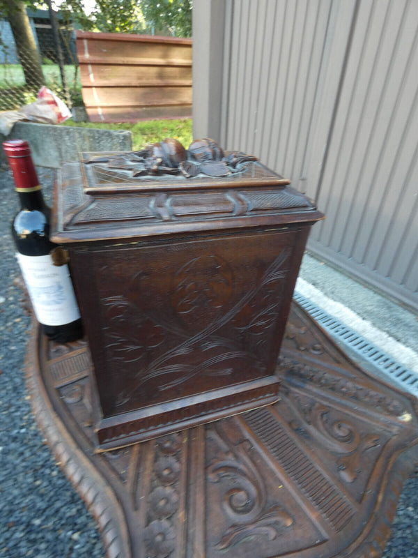 Antique BLACK forest wood carving cabinet  drawers rare 19thc Germany