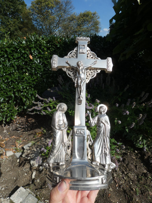 Belgian art deco zinc metal calvary crucifix