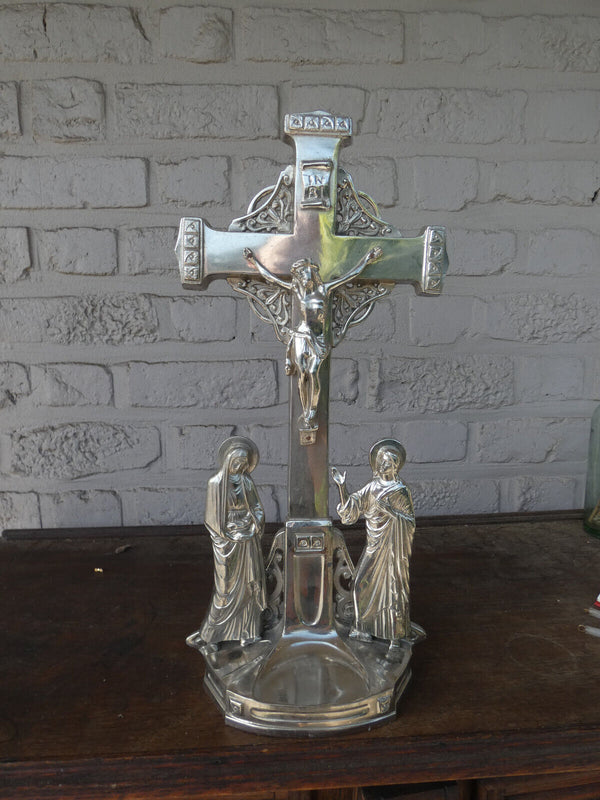 Belgian art deco zinc metal calvary crucifix