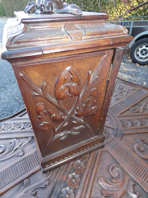 Antique BLACK forest wood carving cabinet  drawers rare 19thc Germany