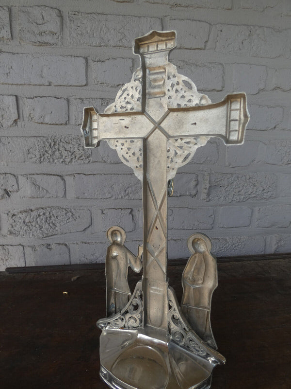 Belgian art deco zinc metal calvary crucifix