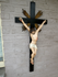 Antique 19thc XL 37,4" Wood carved crucifix ceramic corpus religious church