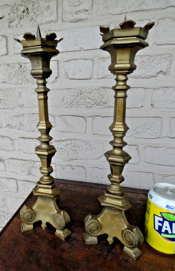 PAIR antique bronze religious candle holders candlesticks