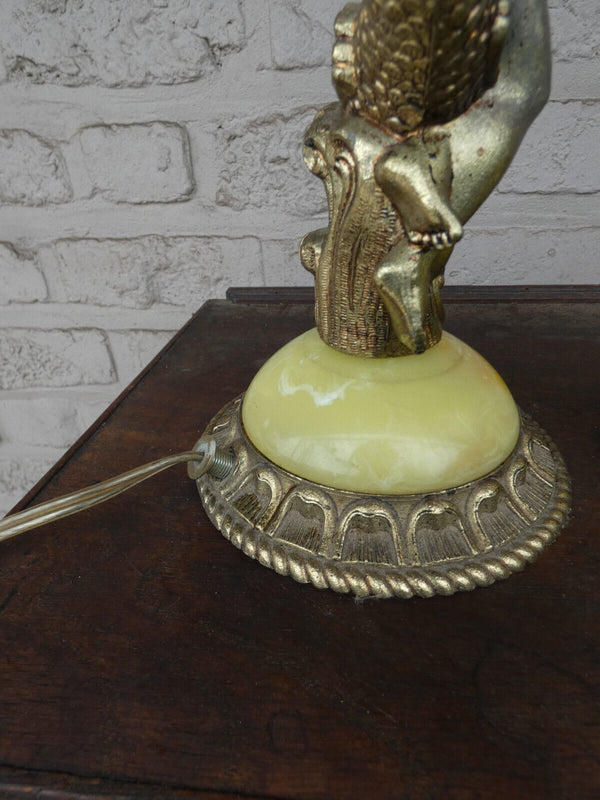 vintage 1970 metal onyx dolphin putti table lamp