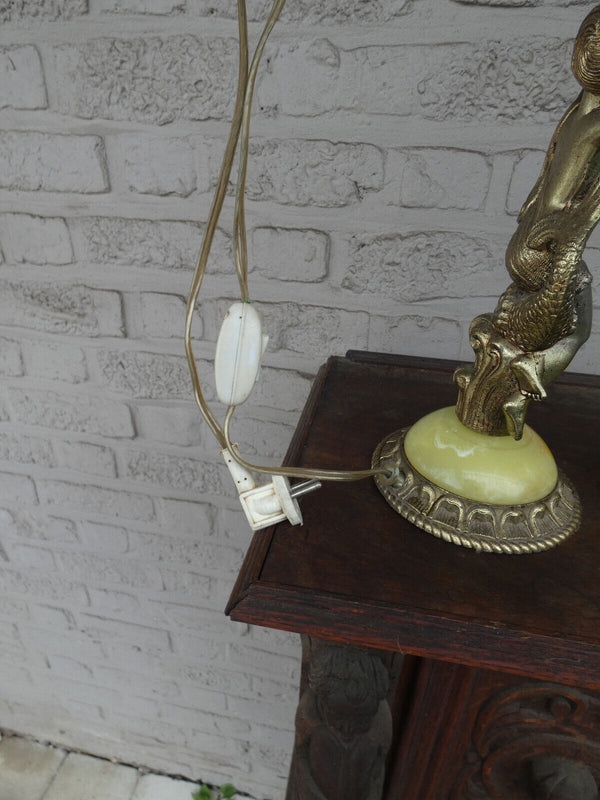 vintage 1970 metal onyx dolphin putti table lamp