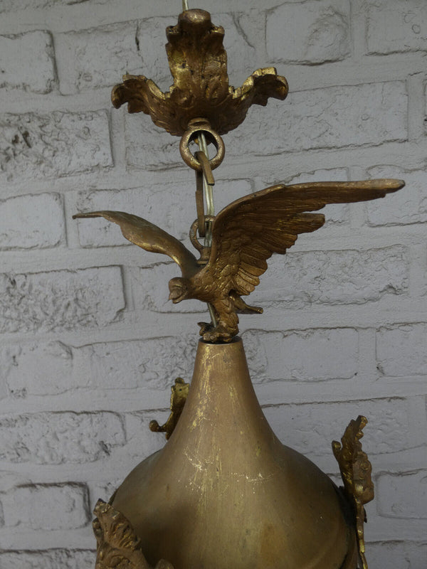 Vintage 1960 French bronze Eagle caryatid heads crystal glass  lantern lamp