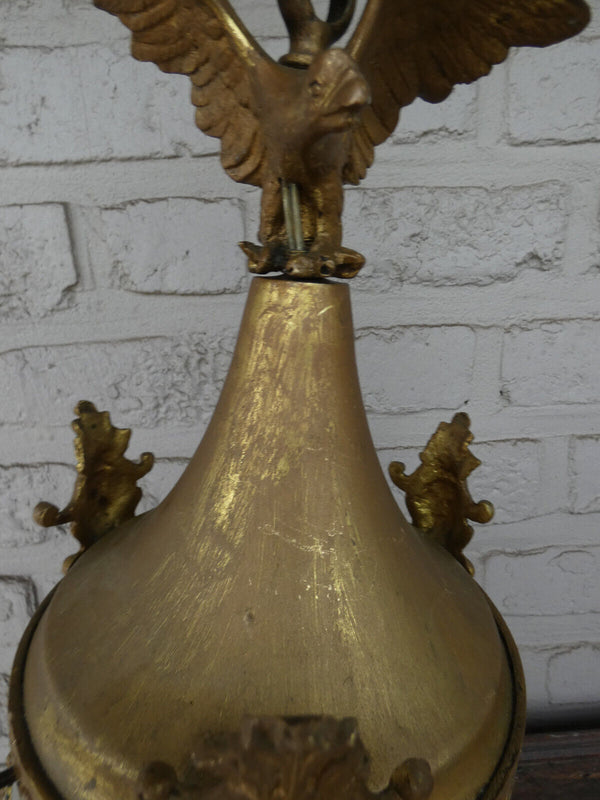 Vintage 1960 French bronze Eagle caryatid heads crystal glass  lantern lamp