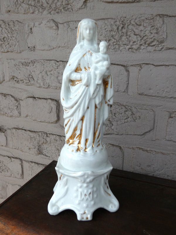 Antique French old paris porcelain madonna figurine statue 19thc