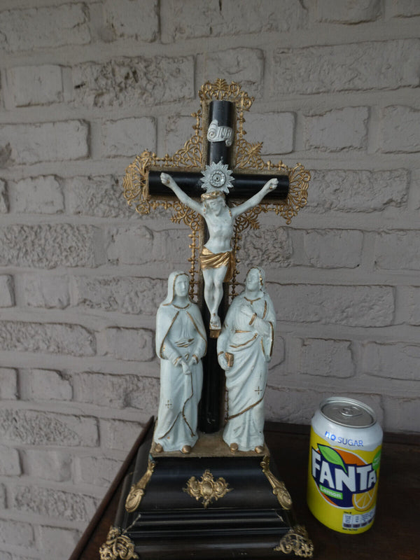 Antique Religious Wood chalk calvary crucifix statue rare