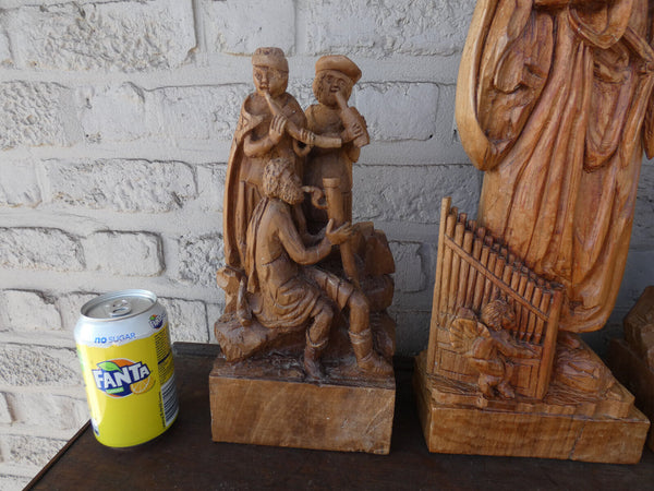 Religious set 3 Wood carved saint cecilia group statues religious patron music