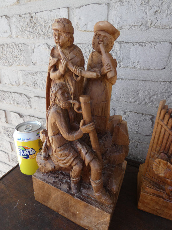 Religious set 3 Wood carved saint cecilia group statues religious patron music