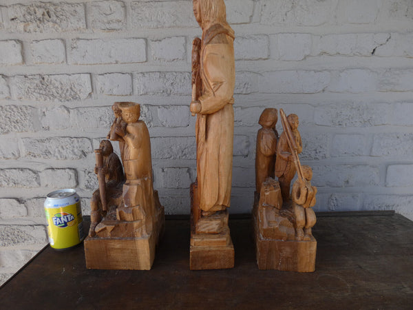 Religious set 3 Wood carved saint cecilia group statues religious patron music