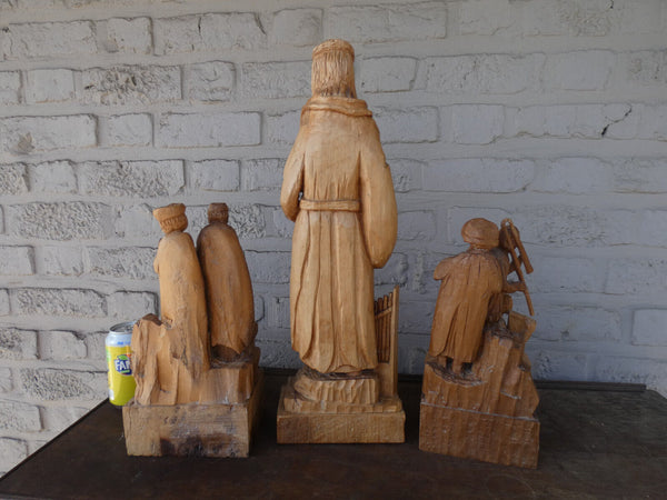 Religious set 3 Wood carved saint cecilia group statues religious patron music