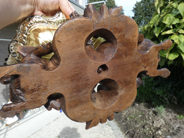 Antique Rare Black forest wood carved centerpiece bowl tray statue dragon lion