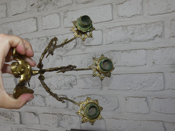 PAIR antique brass Wall candle holders Angels Figural Decor