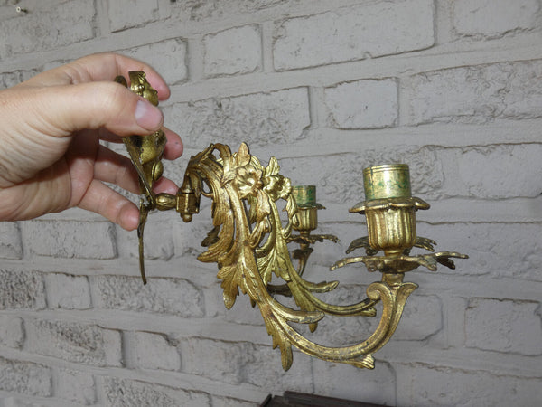 PAIR antique brass Wall candle holders Angels Figural Decor