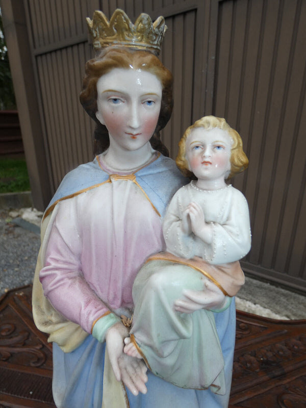 Antique Vieux andenne bisque porcelain large madonna statue figurine saint