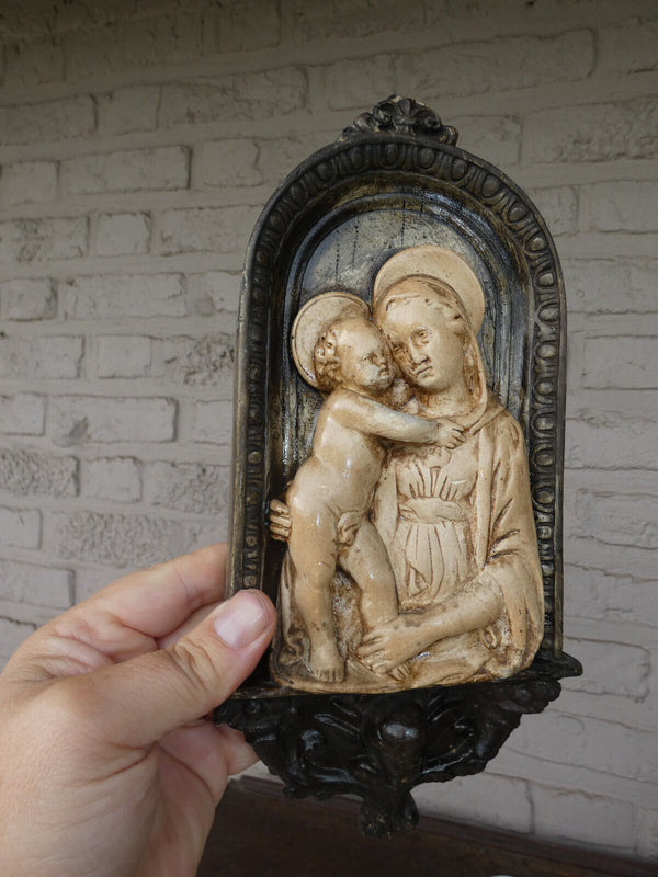 Antique French ceramic chalk madonna child wall plaque angel religious