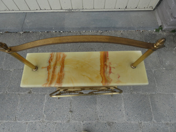 Vintage 1960 Brass onyx marble magazine rack newspaper dolphin