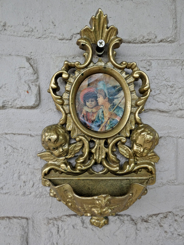 Vintage bronze angels wall holy water font